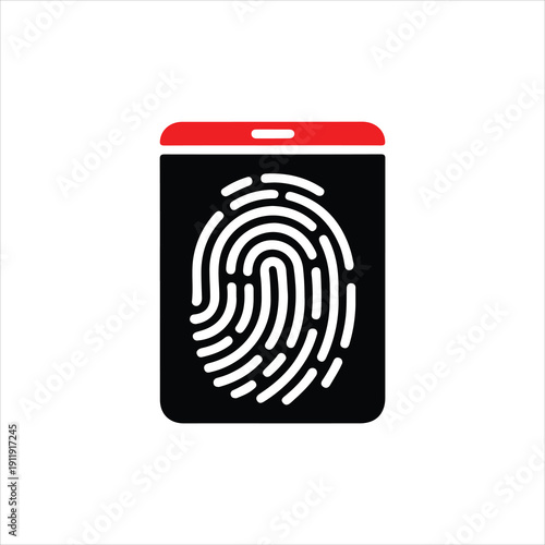 Fingerprint Scanner Icon with Red Top Border on White Background identification identity