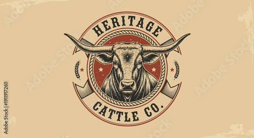Vintage Cattle Company Logo Design Illustration.