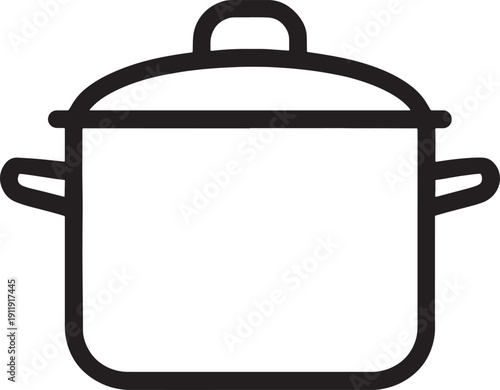 Simple line drawing of a covered pot with handles on sides