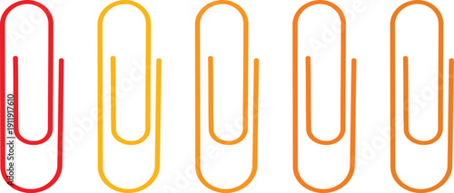 Five paperclips in a row red yellow orange gradient