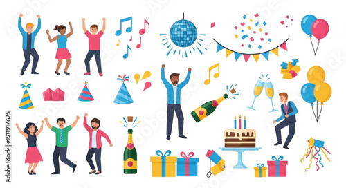 People Celebrating Party with Cake and Gifts.