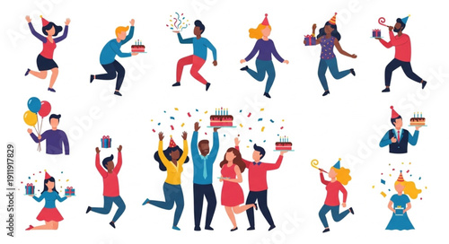 People Celebrating Party with Confetti.
