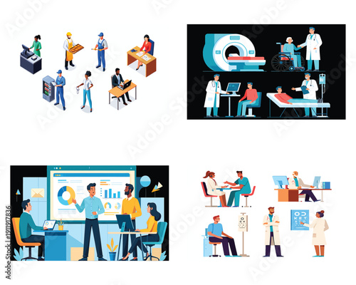 Isometric Business and Healthcare Scenes