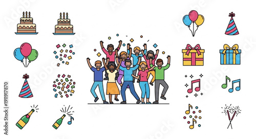 People Celebrating Party with Confetti.