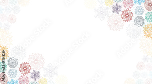 Colorful floral mandalas arranged in the corners on a transparent background create an exquisite frame for Oriental, Asian quotes, invitations, holidays, festivals.