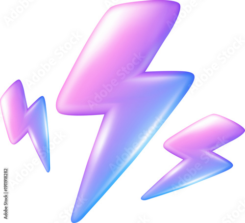 Lightning thunder neon for 3d holographic icon and electric bolt energy. Flash background metal for y2k charge sparkle and hologram fast gradient. Holographic lightning realistic for 3d sign.