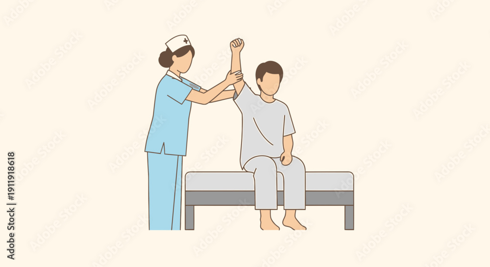 Obraz premium Nurse Assisting Patient with Arm Movement in Clinical Setting