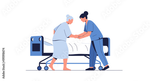 Nurse Helping Elderly Patient Out of Hospital Bed
