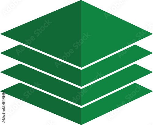 Stacked green diamond shapes with white dividing lines layers