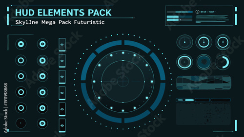 Futuristic hud elements pack with circular displays and digital indicators