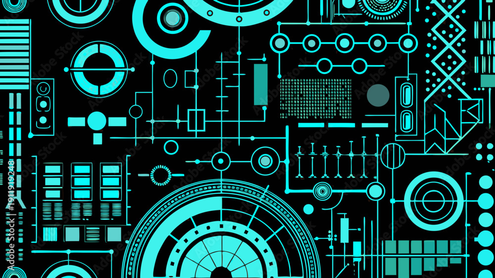 Obraz premium Complex teal circuitry pattern on a dark background resembling technology
