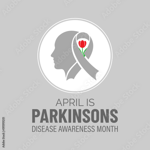 Vector illustration concept for April Parkinson s Disease Awareness Month, designed as a clean poster and banner template. Clean vector combining awareness ribbon and tulip.
