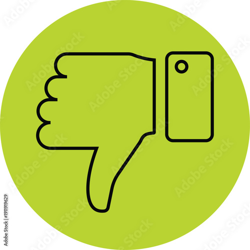 Thumbs down on a bright green circle background symbol negative dislike disapproval