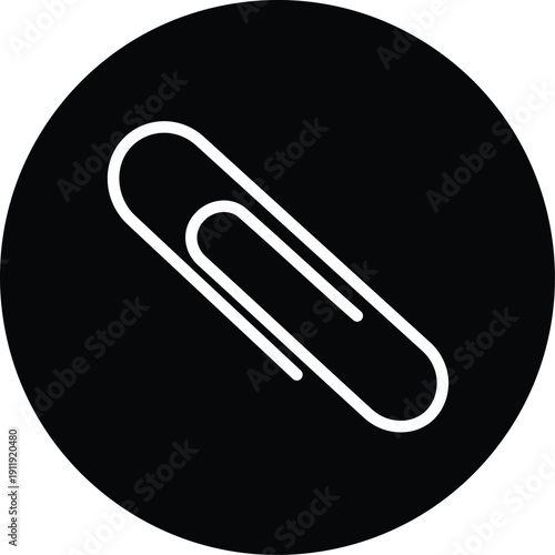White paperclip on black circle background symbol office supply stationery
