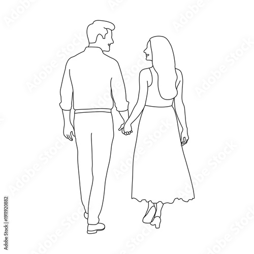Couple line art vector design. Couple outline illustration design.	