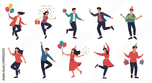 People Dancing with Balloons and Gifts.