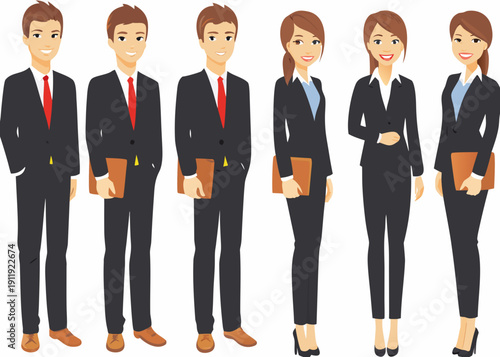 A group of diverse business professionals standing in a row