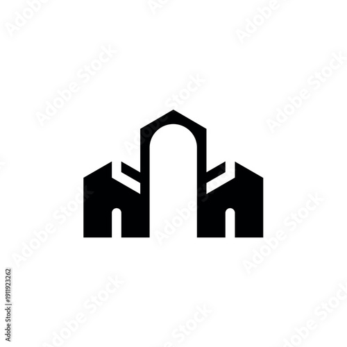 Community Bridge Logo With Connected Homes Symbolizing Neighborhood, Housing And Home Connection