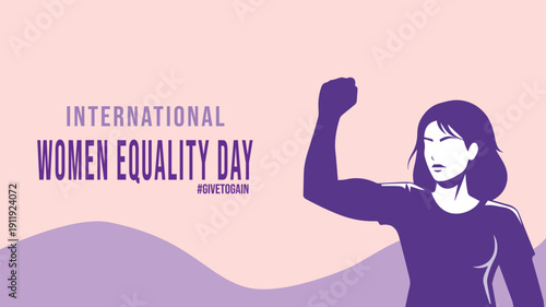International Women Equality Day Banner with Strong Woman Empowerment Illustration