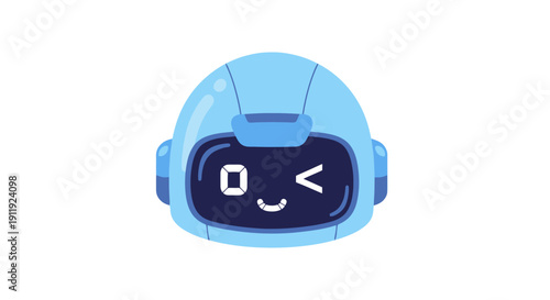 A cartoon robot wearing a space helmet with a cheerful face is displayed on a plain background from a front viewpoint
