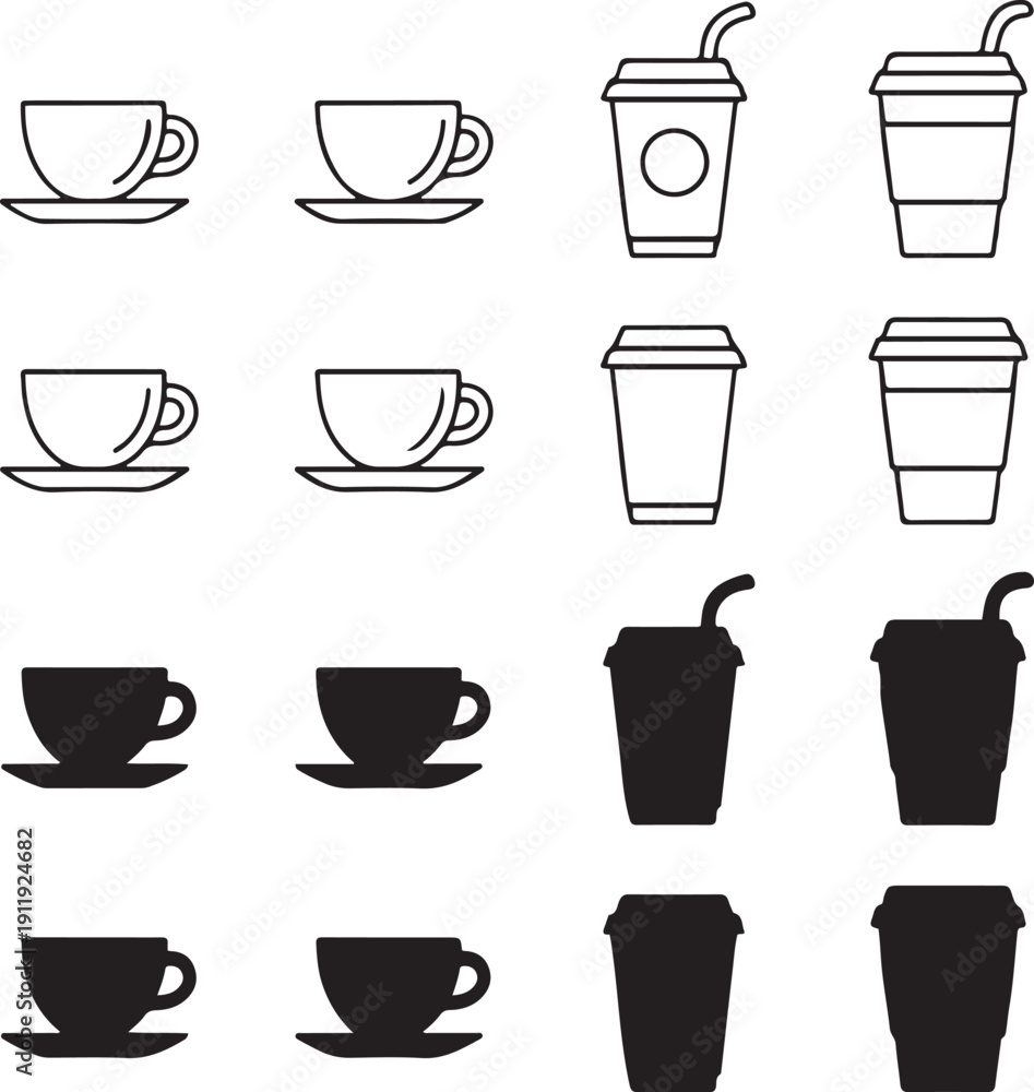 Fototapeta premium Coffee Cup Takeaway Mug Icons Line Set