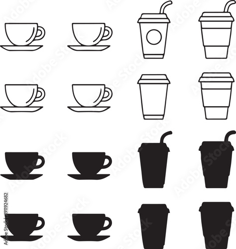 Coffee Cup Takeaway Mug Icons Line Set