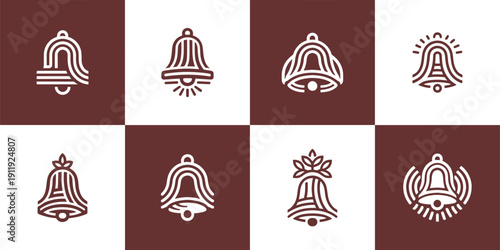 Icon Set Vector of 8 Bell Icons Monoline Abstract Logo Collection