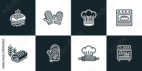 Icon Set Vector of 8 Baking Cooking and Kitchen Utensil Glyph