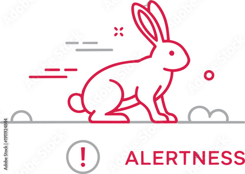Alertness concept with rabbit icon and warning sign