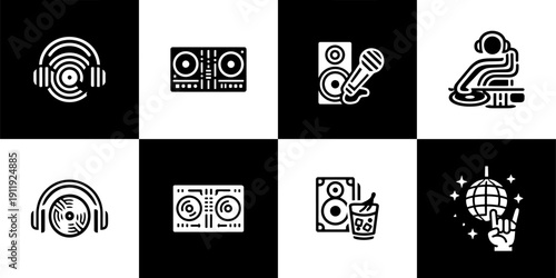 Icon Set Vector of 8 Music DJ Sound and Party Entertainment