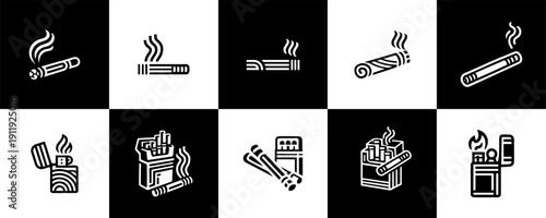 Icon Set Vector of 10 Smoking and Tobacco Related Objects