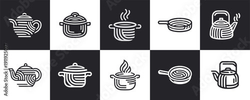 Icon Set Vector of 10 Kitchenware and Cooking Utensil Objects