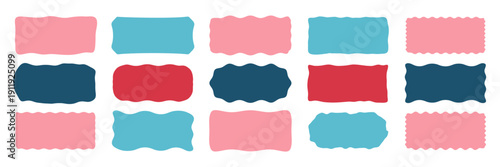 Wavy organic rectangle shapes in bright festive colors, winter and Christmas inspired, playful curvy forms, abstract doodle frames, fun blobs, zigzags, colorful geometric design, vector illustration