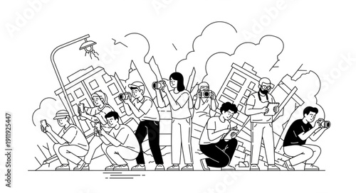 Protesters with Signs in Riot Scene.