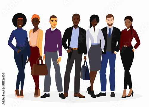 Diverse group of professionals standing together in business attire