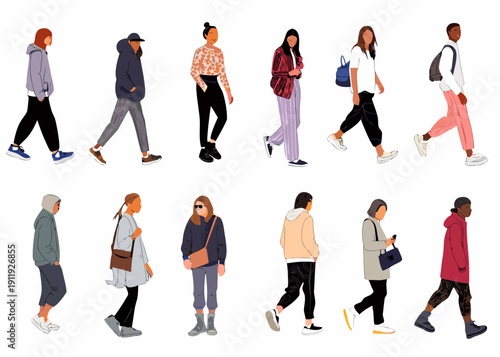 Diverse group of people depicted as minimalist full body vector illustrations