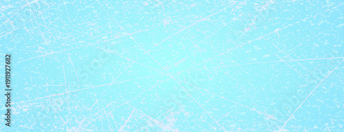 Scratched ice surface texture. Blue ice background with skate traces, cracks, scratches. Rough winter sport rink backdrop. Frozen lake or pond water wallpaper with dots, spot and lines. Eps10