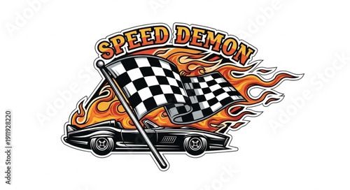 Racing Car with Checkered Flag.