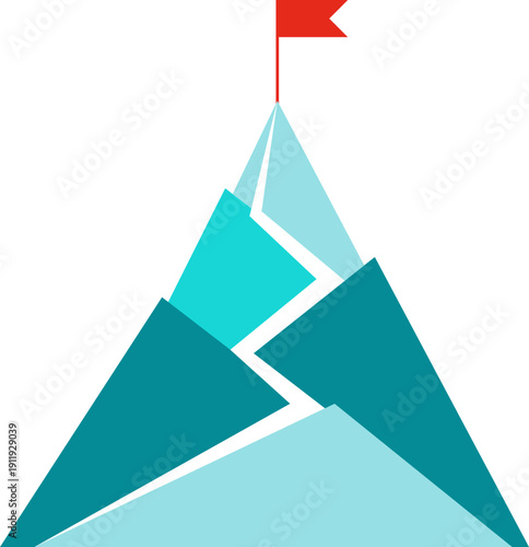 Mountain peak path goals, target, progress infographic illustration for business, company presentation. Vector isolated.