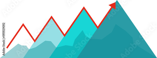 Mountain peak path goals, target, progress infographic illustration for business, company presentation. Vector isolated.