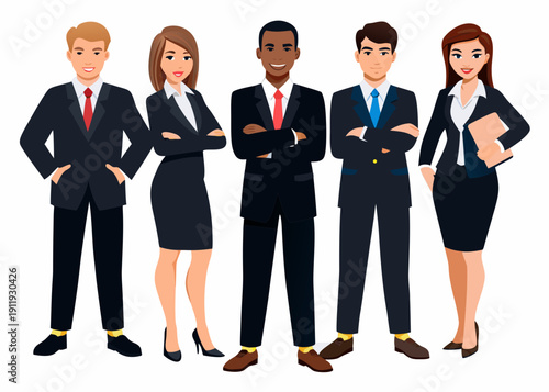 Diverse group of business professionals standing with arms crossed