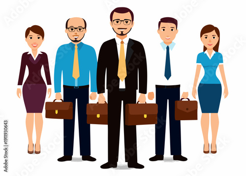Diverse group of business professionals standing together holding briefcases