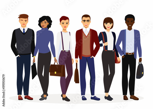 Diverse group of six business professionals standing in a row