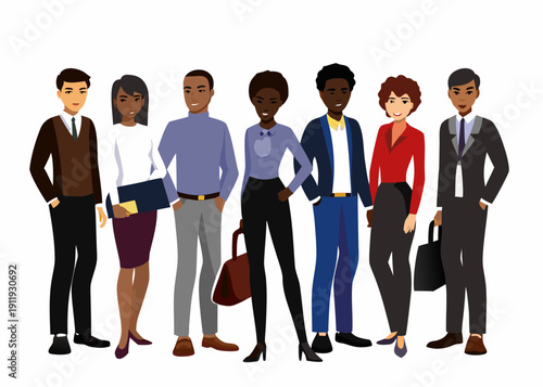 Diverse group of professionals standing in a row facing forward