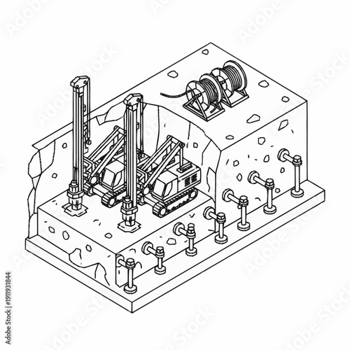 Detailed technical drawing of mechanical device with various components.