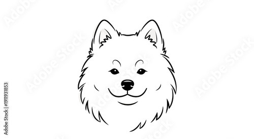 Cute fluffy dog face cartoon illustration, playful expression, white background