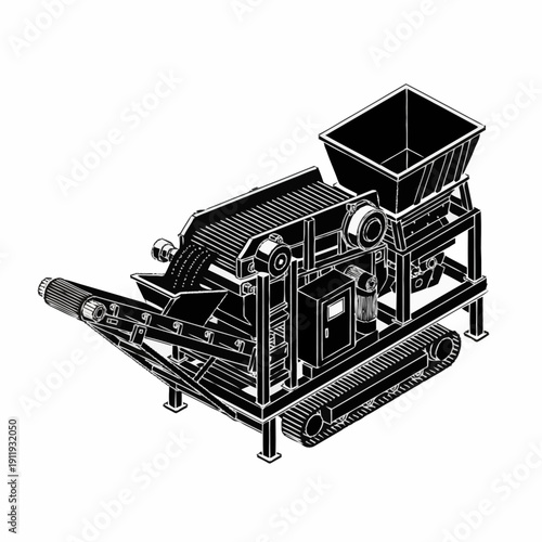 Industrial crusher machine for recycling and processing materials.