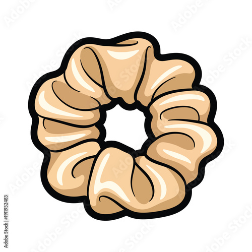 A detailed illustration of a scrunchie viewed from the front, showcasing its fabric texture and design