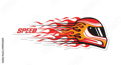 Racing Helmet with Flames and Speed.