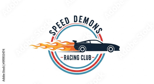 Racing Club Logo with Flaming Car.